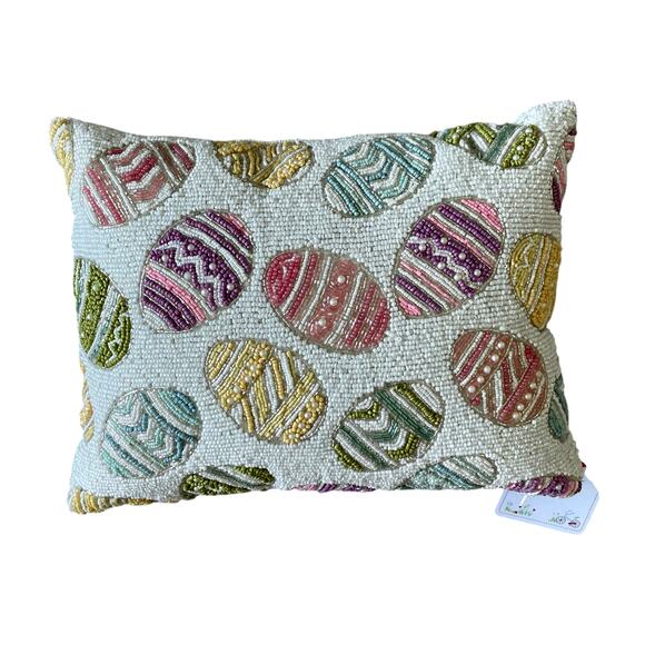 Colorful Easter Eggs Beaded Accent Pillow 12x16 Cottontail Lane Decor NEW - Picture 8 of 13